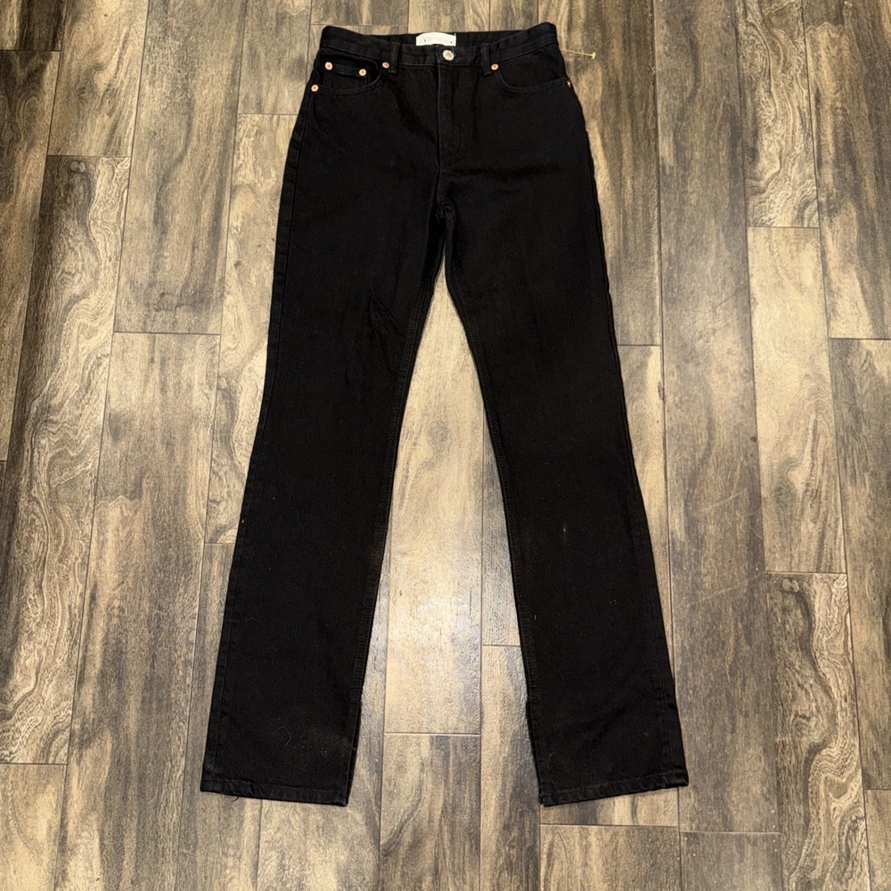 ZARA Regular Fit Straight Leg Dark Wash Denim Jeans Women's Size 6 Black